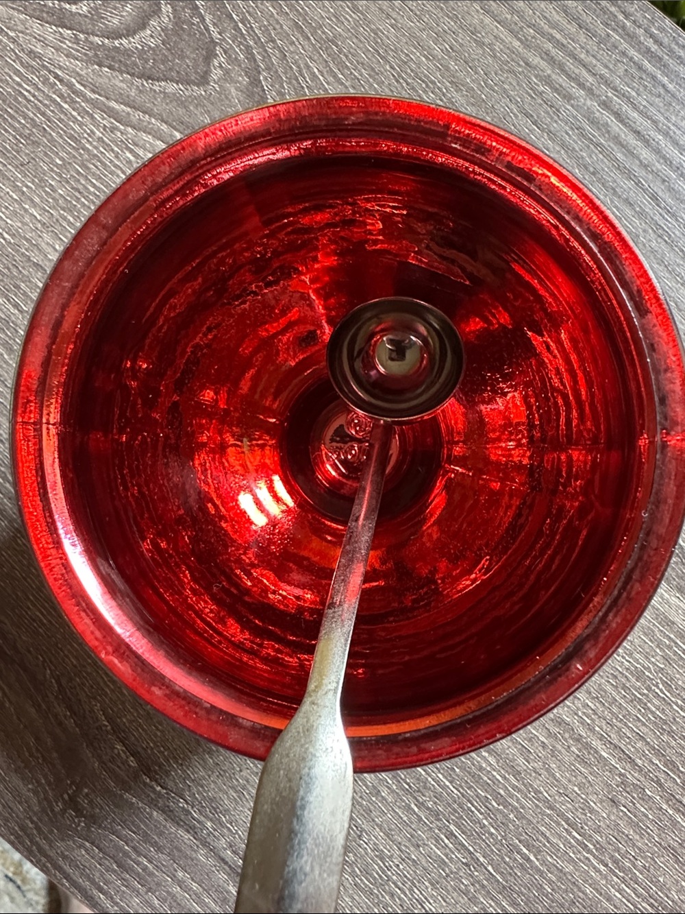 Red Avon “Wassail Bowl” Candle Holder with decorative ladle